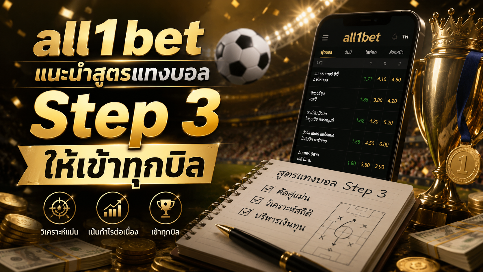 all1bet แนะนำสูตรแทงบอล Step 3 ให้เข้าทุกบิล ปี 2026